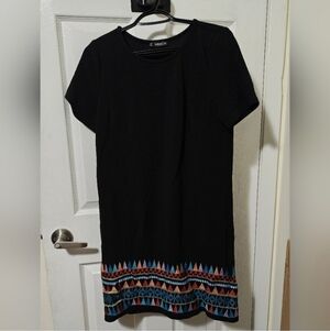 SHEIN Black Dress with Vibrant Patterned Hem